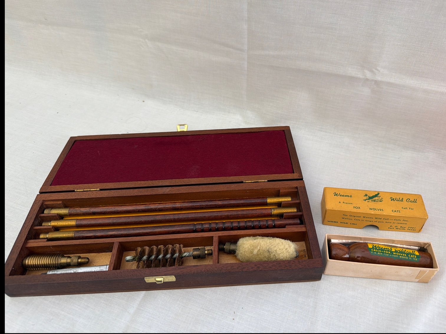 Image for Vintage 12 gauge shotgun, cleaning kit and Weems Fox call
