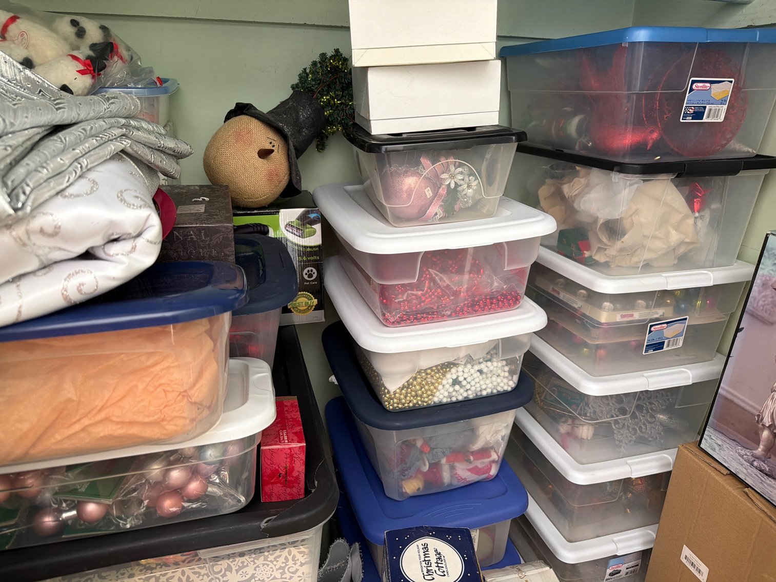 Image for Contents of closet. Christmas decorations.