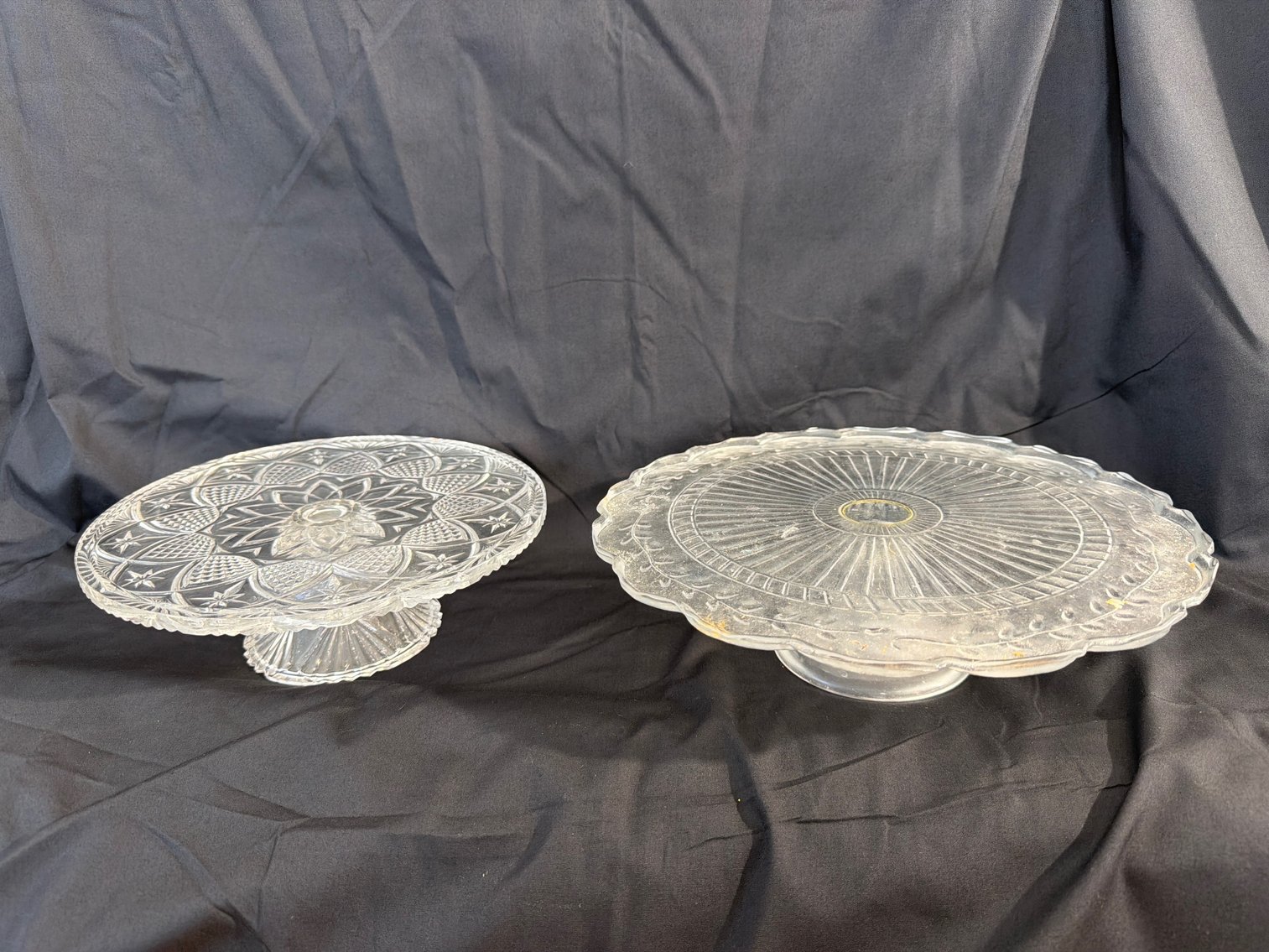 Image for Two pressed glass cake plates