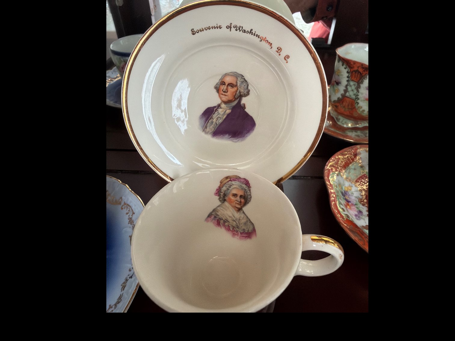 Image for Five hand painted cups and saucers