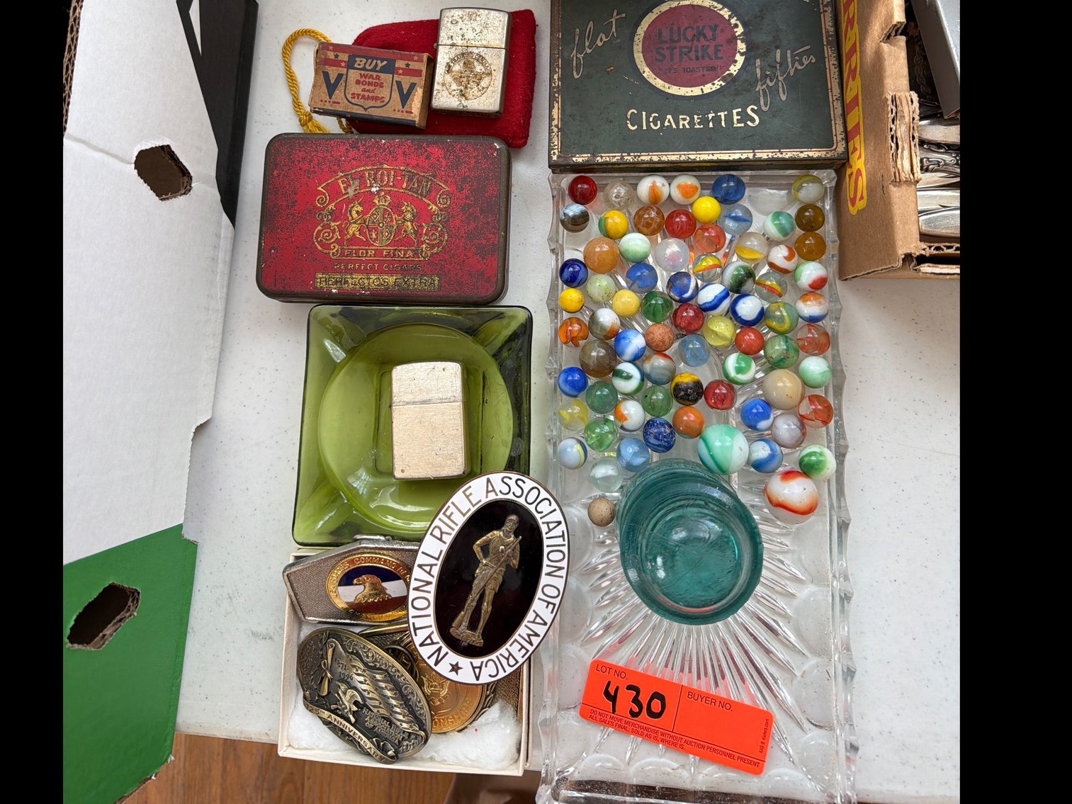 Image for Miscellaneous items, old marbles, and cigarette tins