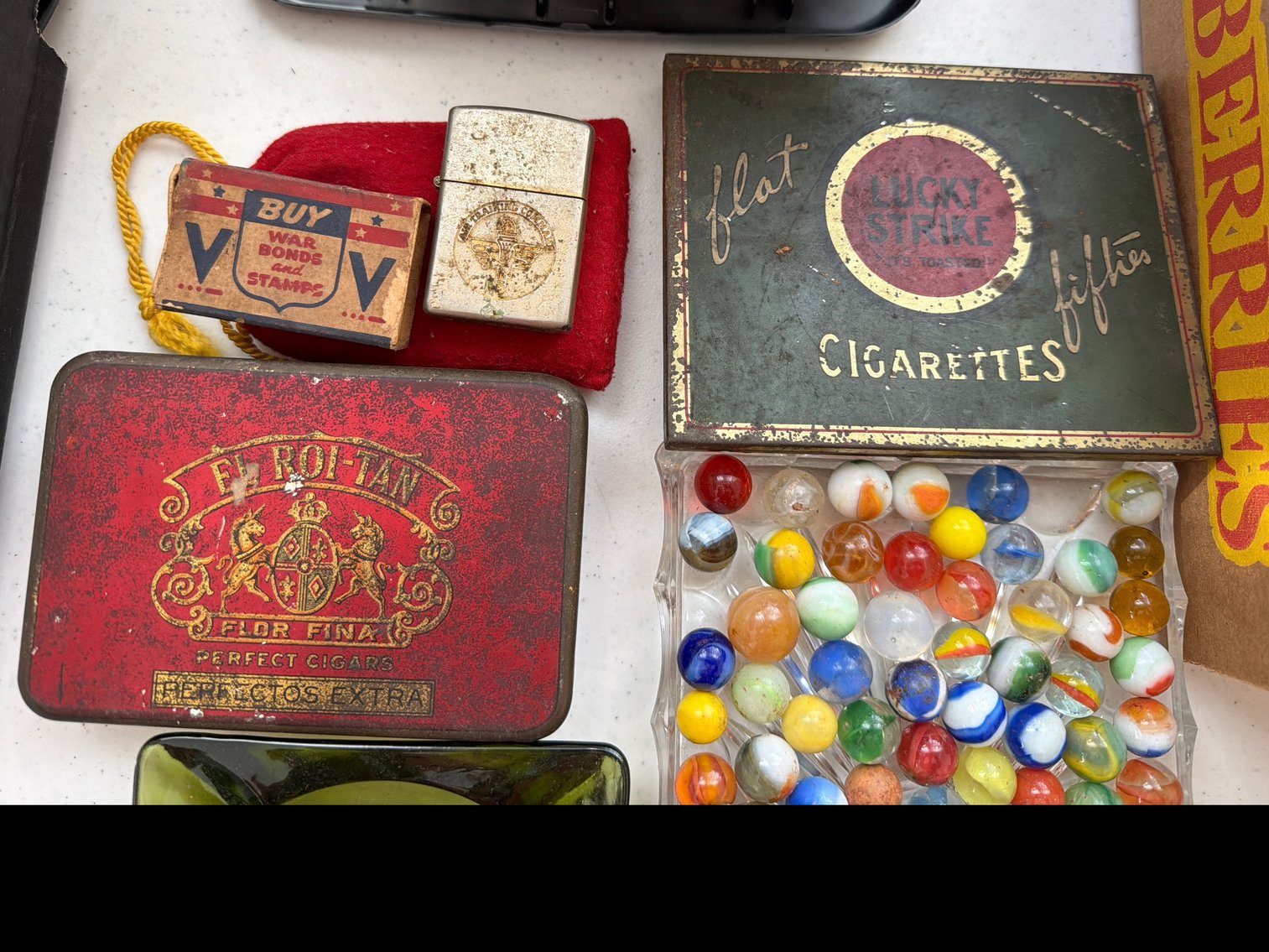 Image for Miscellaneous items, old marbles, and cigarette tins