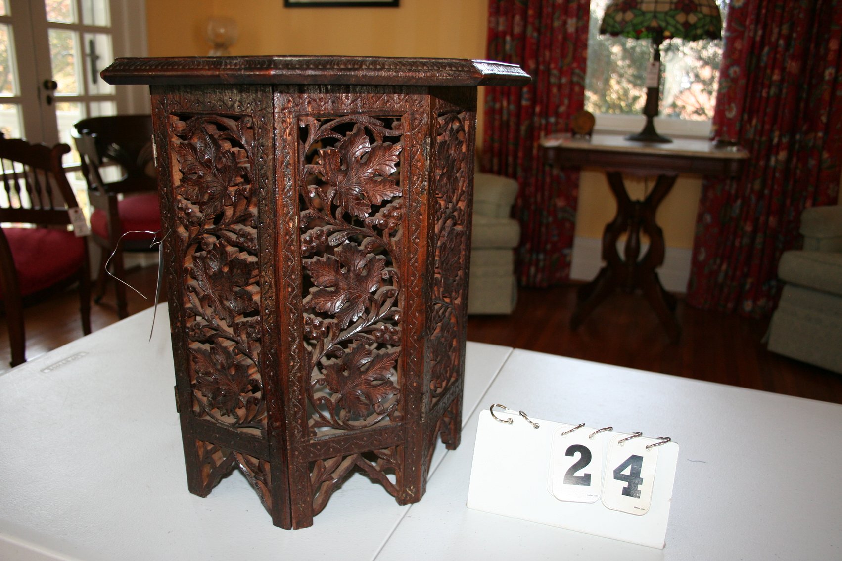 Image for Anitque Hand Carved Pomegrante Side Table  15 1/2