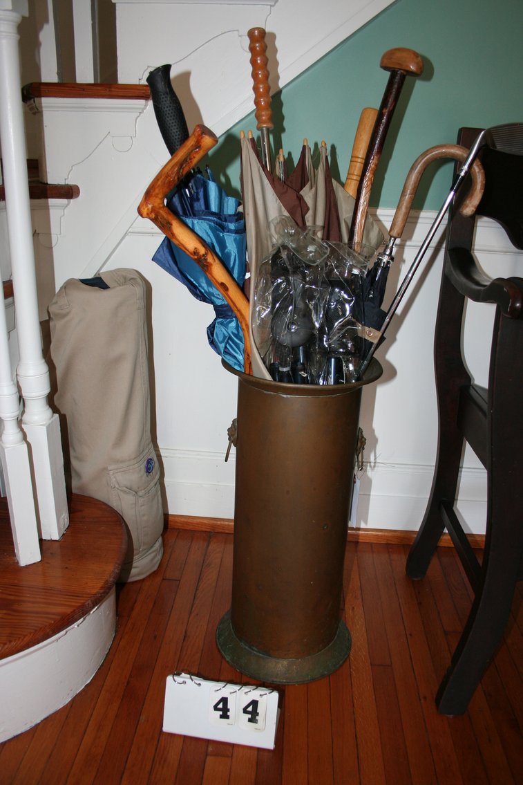 Image for Vintage Brass Umbrella Stand with Lions Head Handles