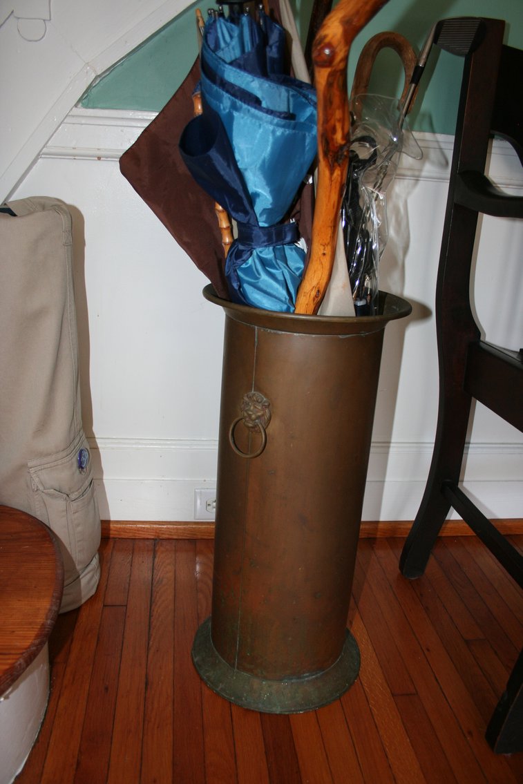 Image for Vintage Brass Umbrella Stand with Lions Head Handles