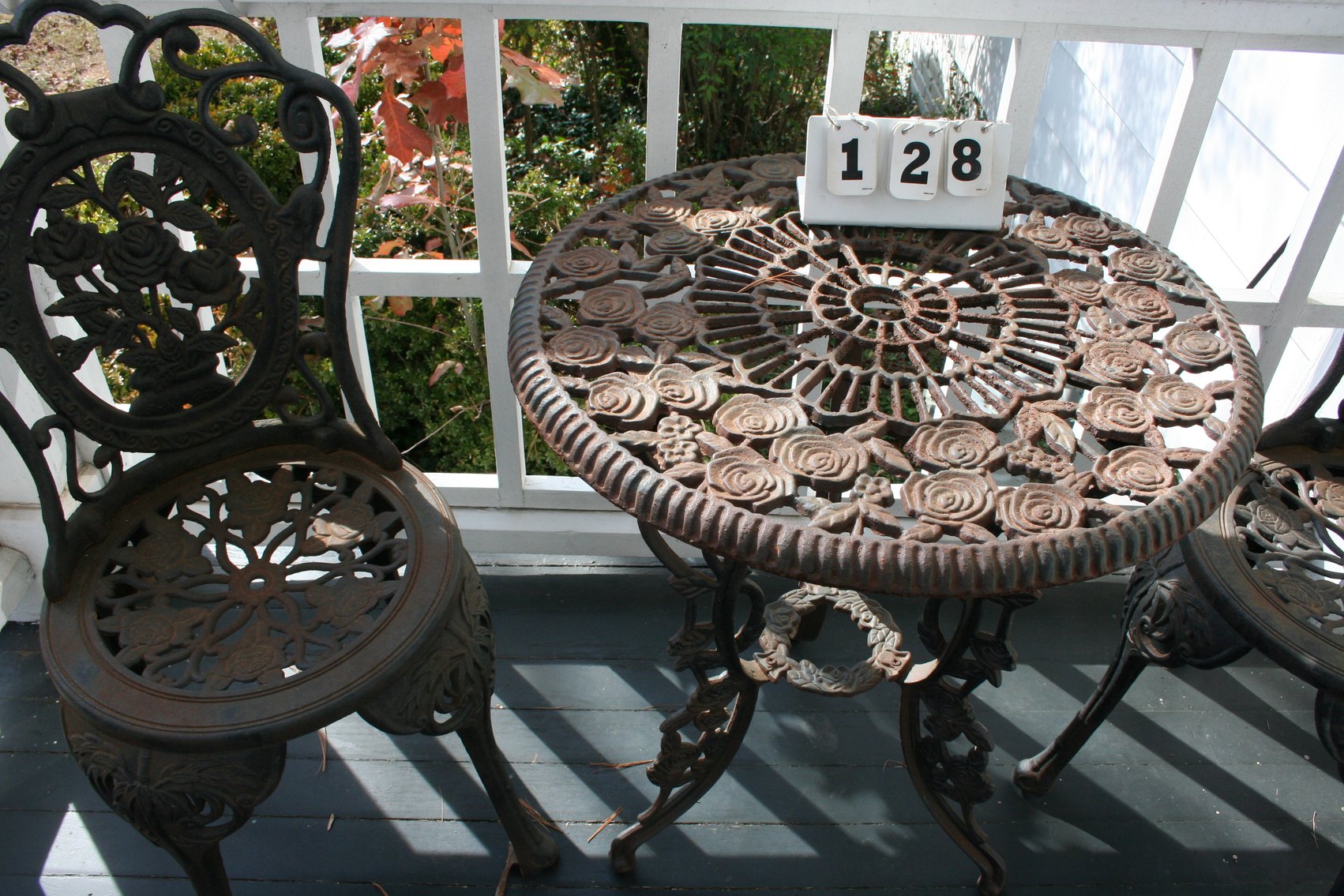 Image for Antique Heavy Cast Iron Rose 3 Piece Bistro Set