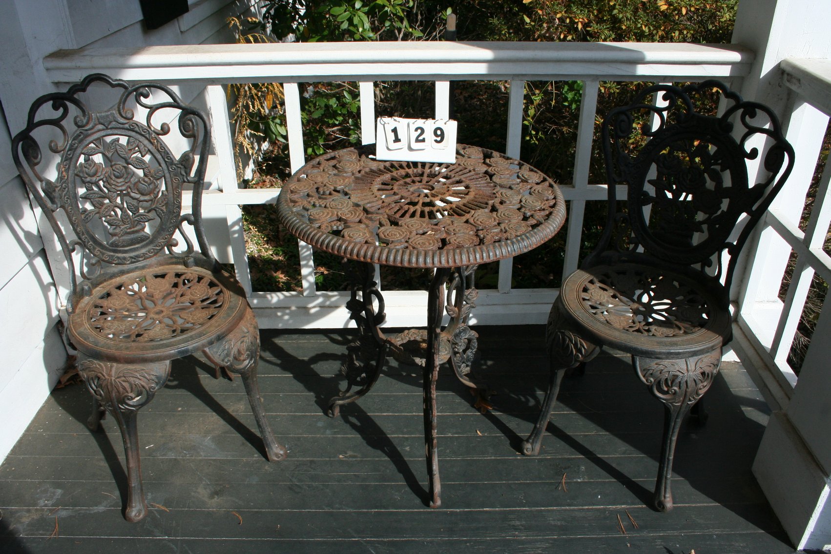 Image for Antique Heavy Cast Iron Rose 3 Piece Bistro Set
