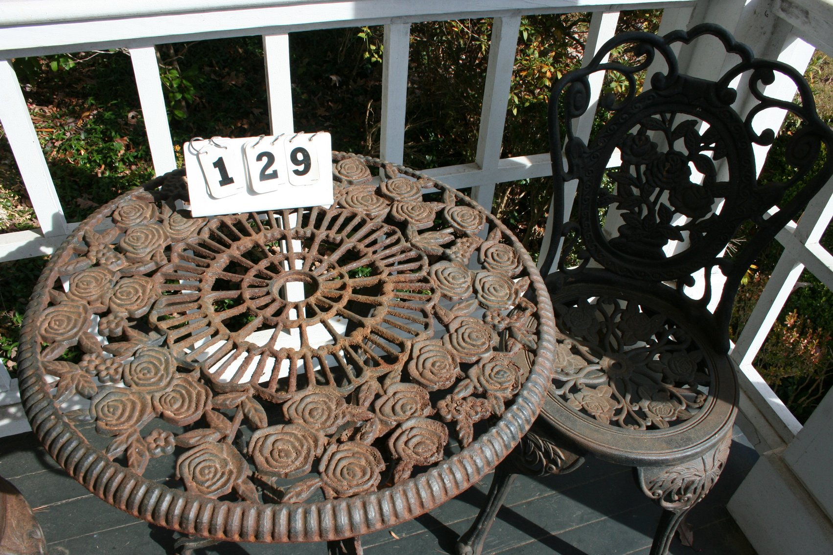 Image for Antique Heavy Cast Iron Rose 3 Piece Bistro Set