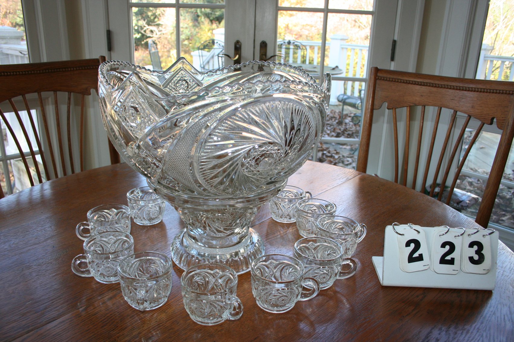 Image for Vintage Pressed Glass Punch Bowl Set (No Chips)
