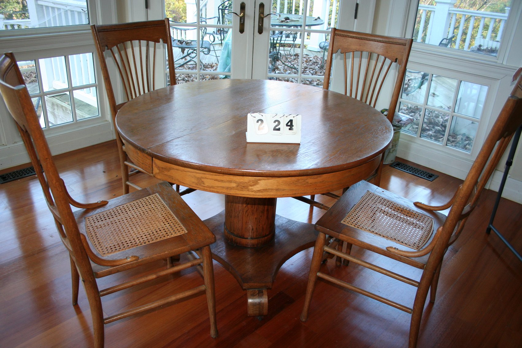 Image for Antique Oak Table & 4 Oak Pressed Back Chairs