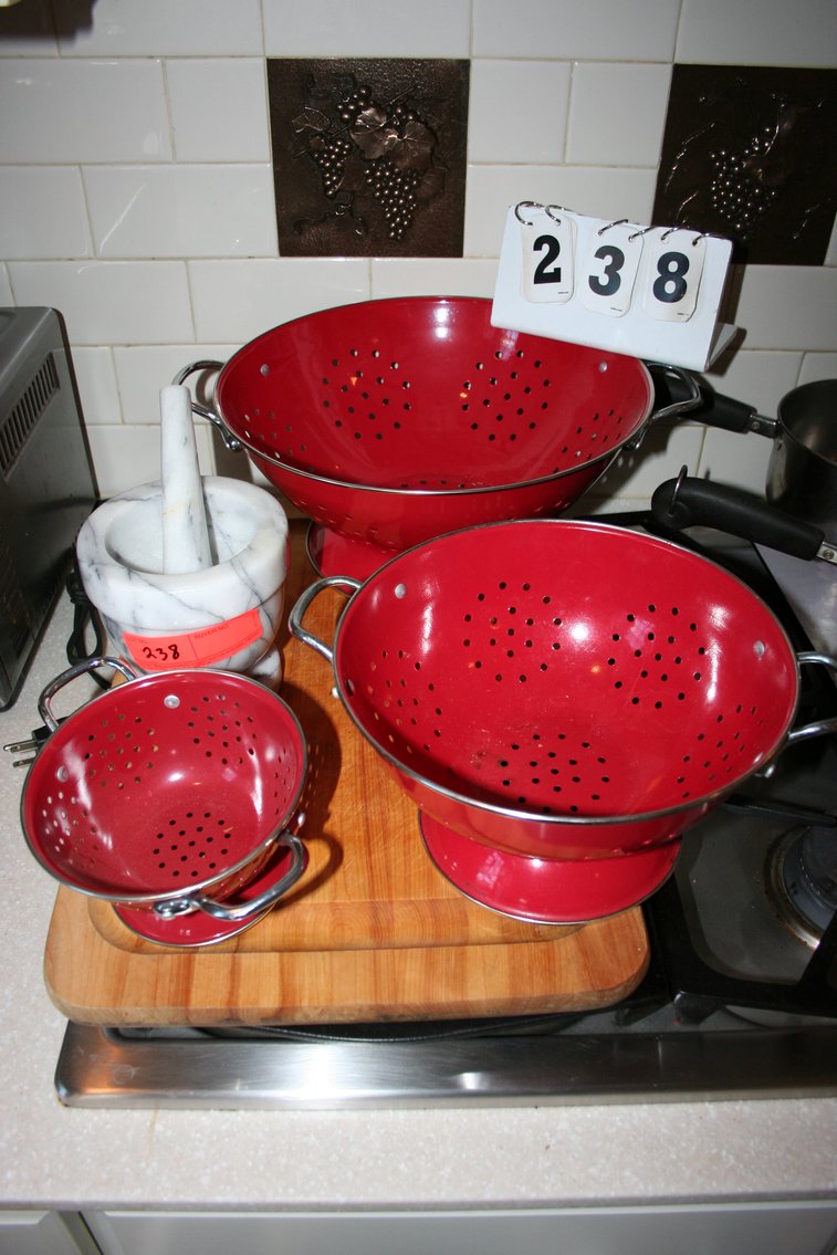 Image for Vintage Mortar, Vintage Colanders, Cutting Board