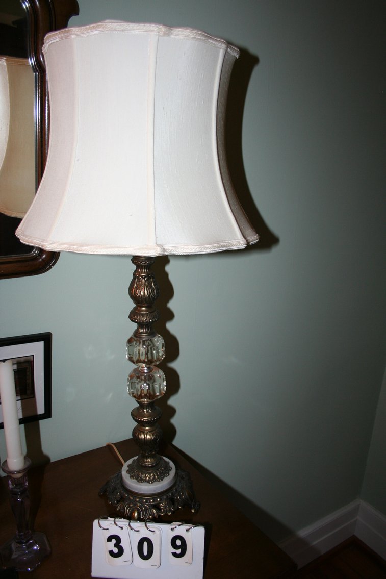 Image for Vintage Leviton Mid Century Brass & Glass Lamps  (2)