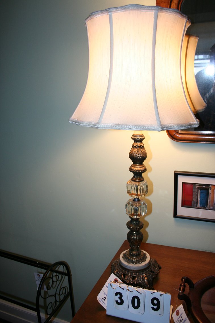 Image for Vintage Leviton Mid Century Brass & Glass Lamps  (2)