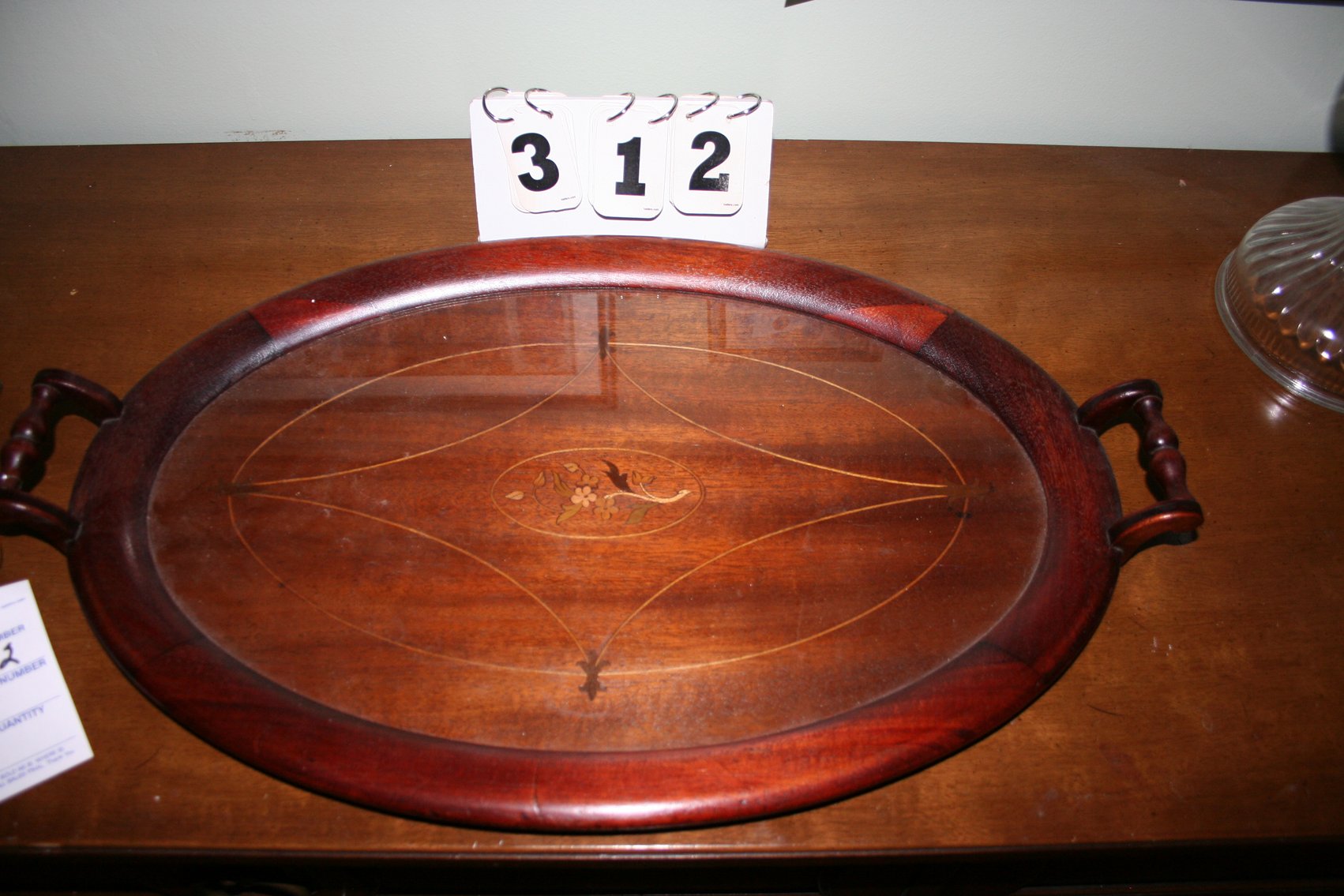 Image for Vintage Mahogany Inlaid Wood Serving Tray  23