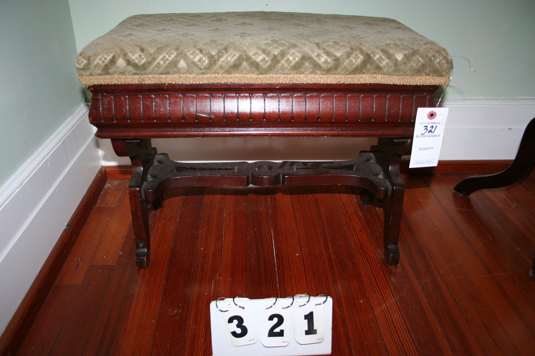 Image for Antique Victorian Carved Walnut Stool/Bench