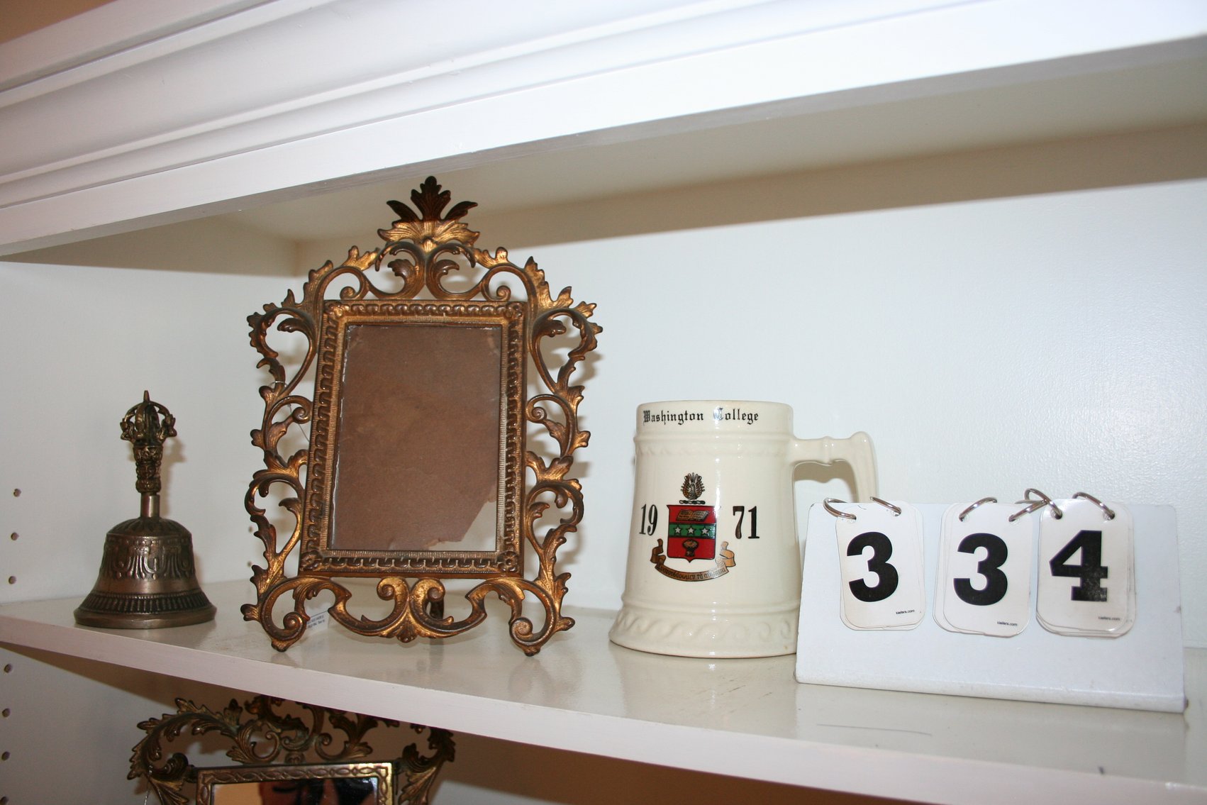 Image for Antique Victorian Cast Metal Picture Frame, Bell & Mug