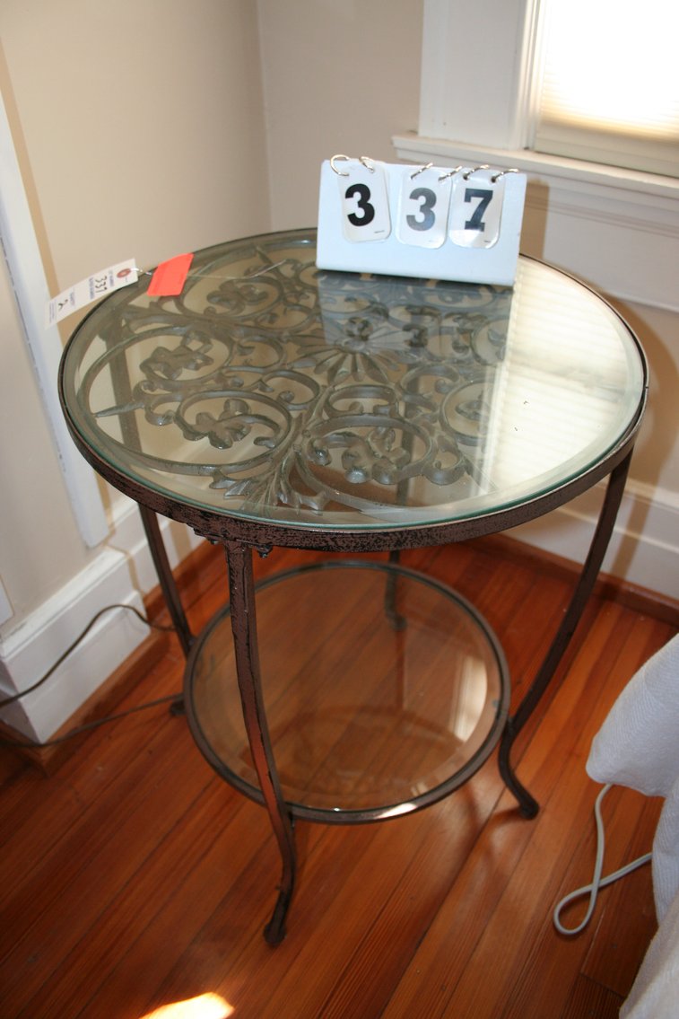 Image for Pair Wrought Iron and Glass Tables