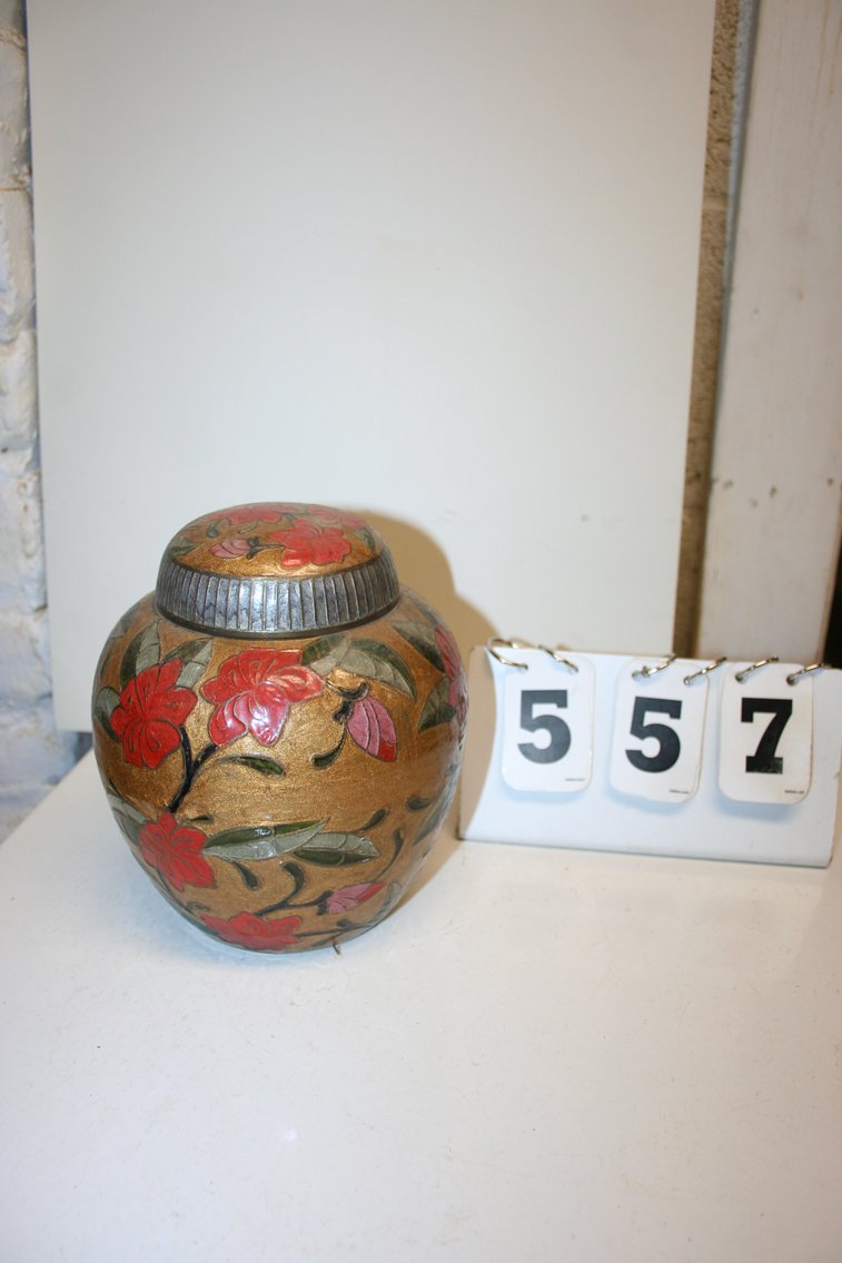 Image for Solid Brass Vase Enamel Painted in Flowers  7