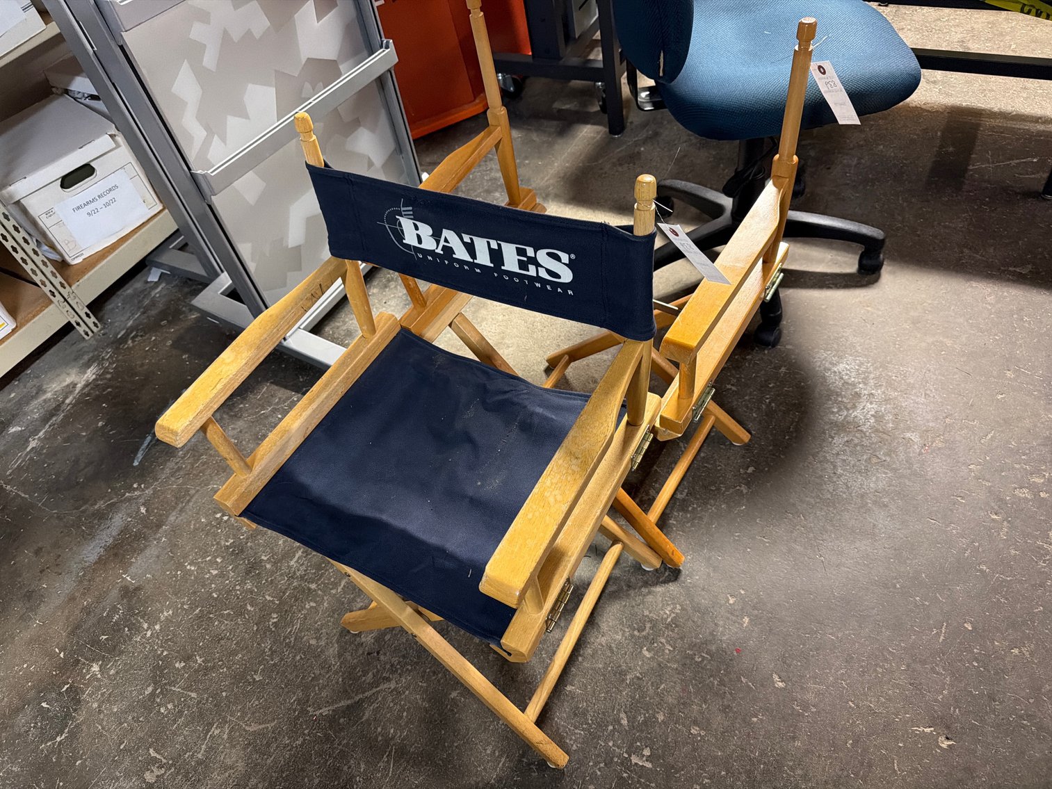 Image for Two folding chairs, one missing cloth seat