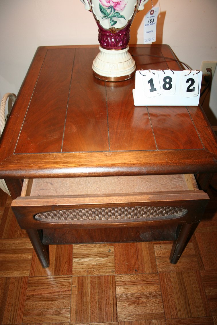 Image for Oak Mid Century End Table & Lamp