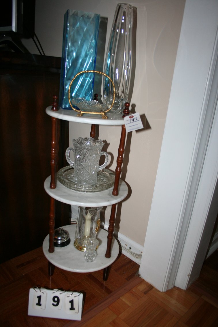 Image for Marble 3 tier accent table & misc glass