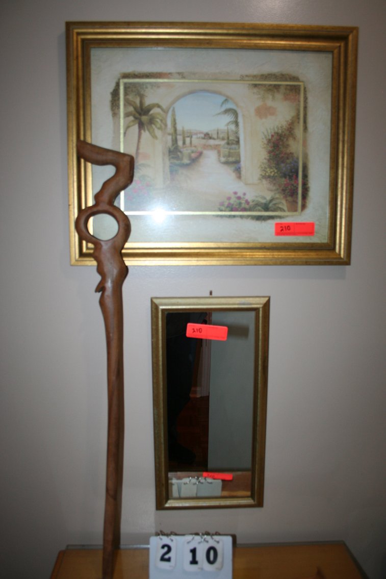 Image for Pine table, stool, mirror, cane, picture & mirror