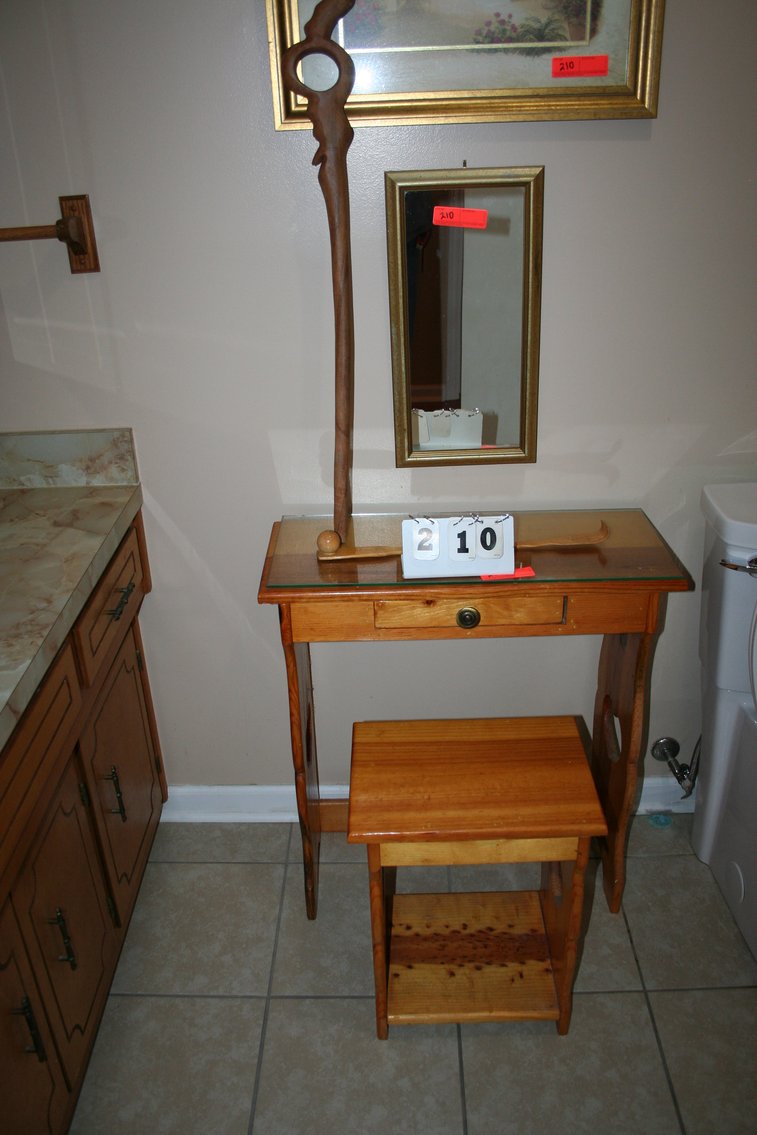 Image for Pine table, stool, mirror, cane, picture & mirror