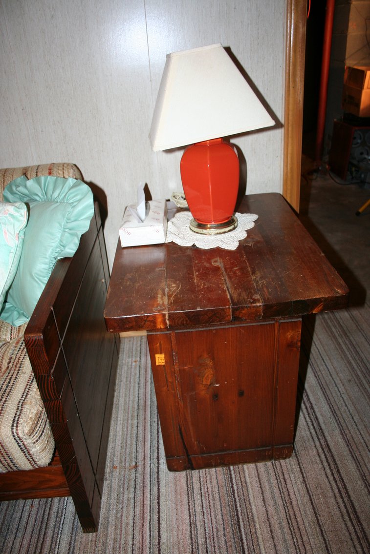 Image for Vintage pine wood frame sofa & table with lamp