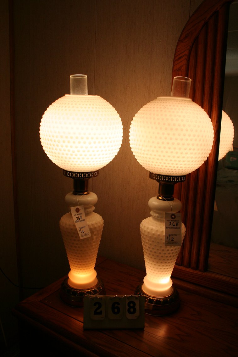 Image for Vintage Hob Nail Milk Glass lamps 27
