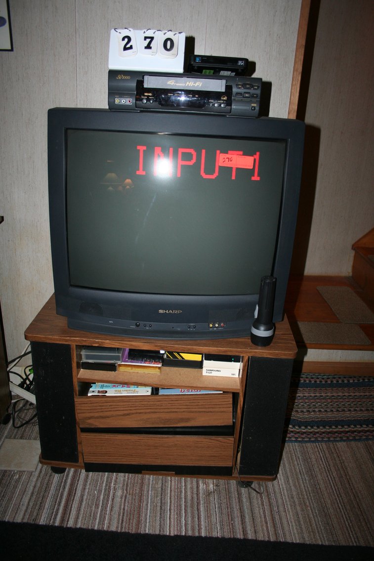 Image for Sharp TV, VHS player, stand & tapes