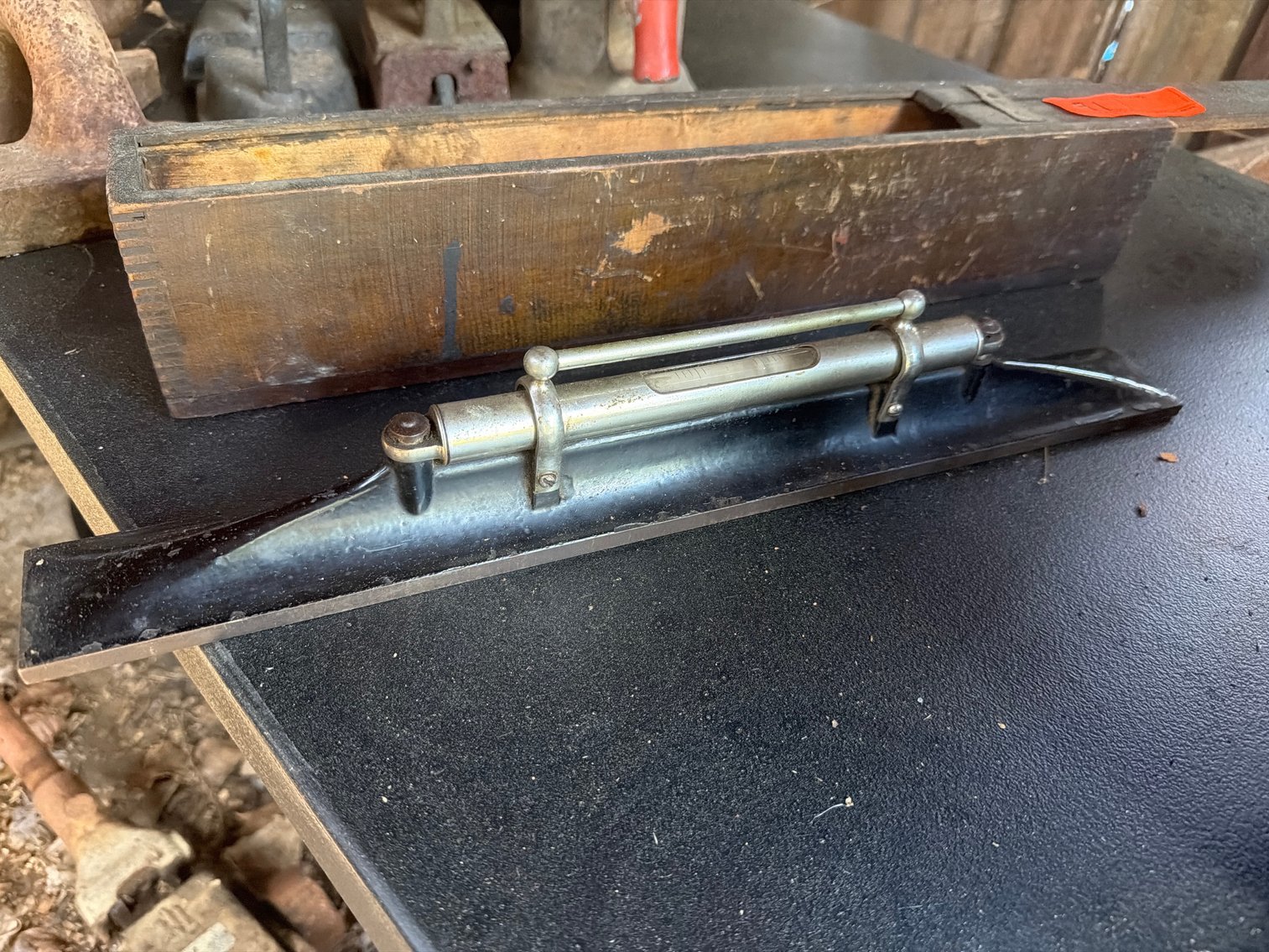 Image for Vintage level and wood storage box