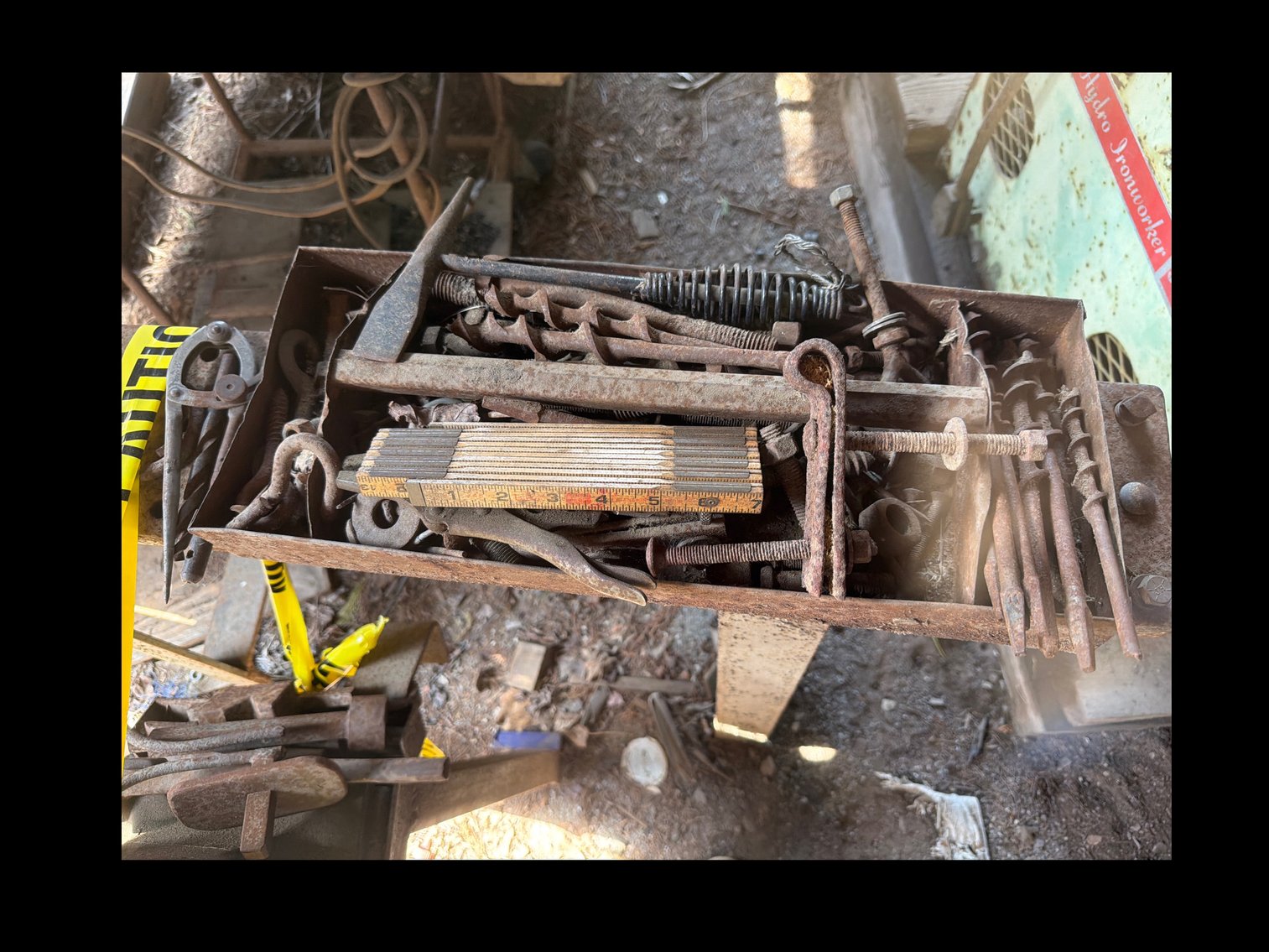 Image for Anvil, metal sawhorse and tools