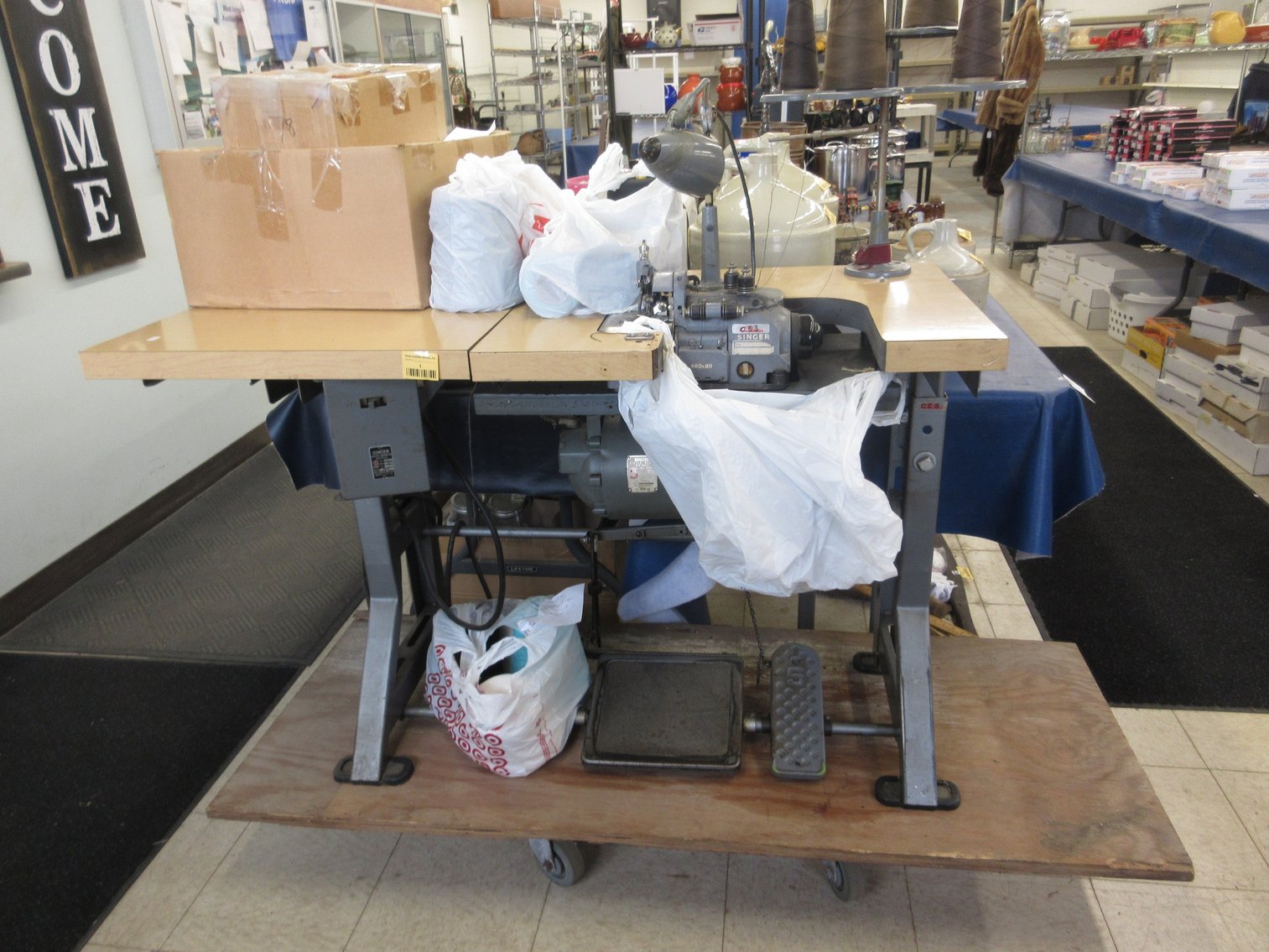 Image for Commercial Sewing Machine, Dept. 56, Fine Glassware, Christmas and Antiques (gold tag)