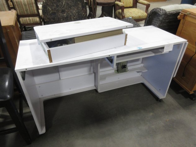 Image for Painted white craft work table, on casters