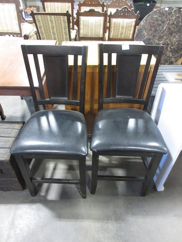 Image for (2) Wooden high top chairs with leather seats