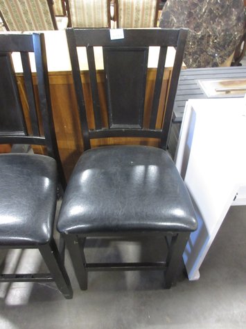 Image for (2) Wooden high top chairs with leather seats