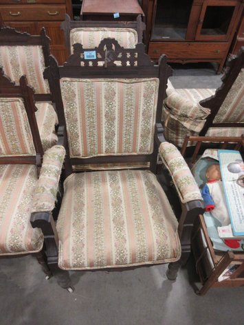 Image for (2) Vintage wooden chairs with upholstery