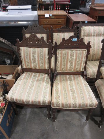 Image for (4) Vintage wooden chairs with upholstery