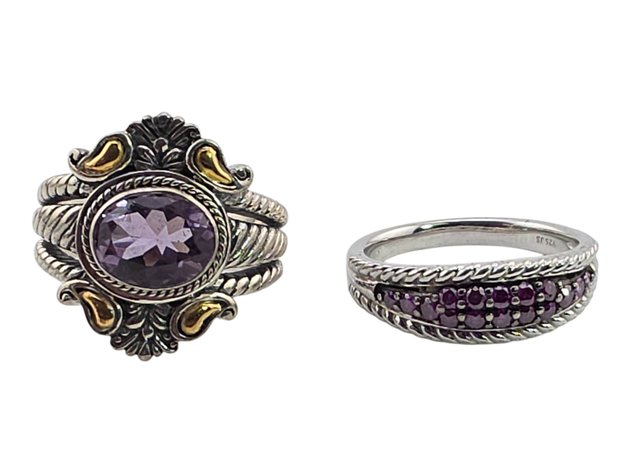 Sterling Silver & Amethyst Rings w/ 18k Yellow Gold Accents