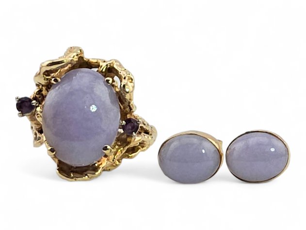 14k Lavender Jade Ring & Earring Suite