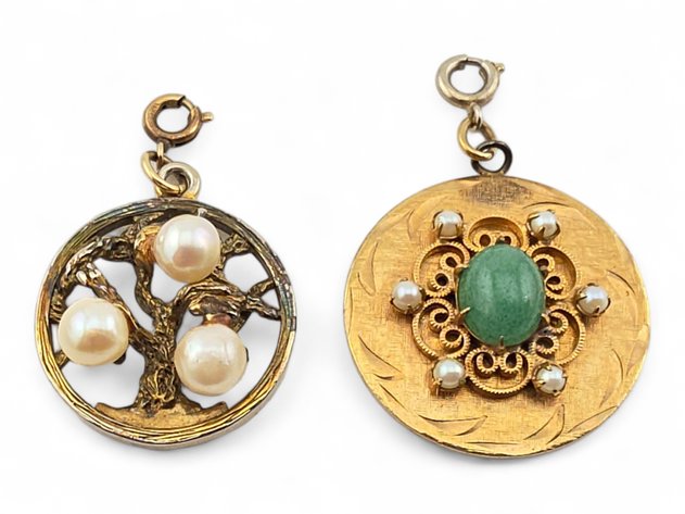 Sterling Silver & Pearl Charm w/ Gold-Filled Jade & Pearl Charm
