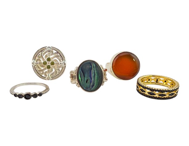 Sterling Silver Rings w/ Carnelian, Black Spinel, Abalone & Marble