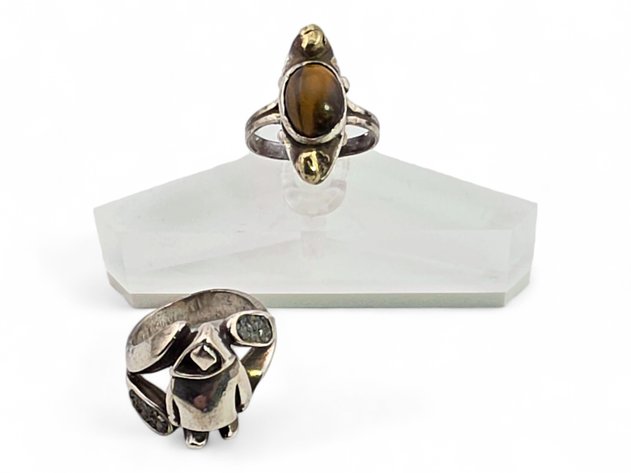Sterling Silver Rings w/ Tiger Eye & Gold Nugget