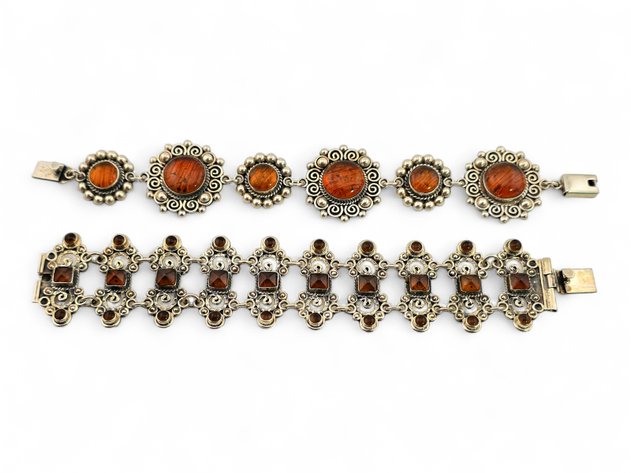Sterling Silver & Amber Link Bracelets