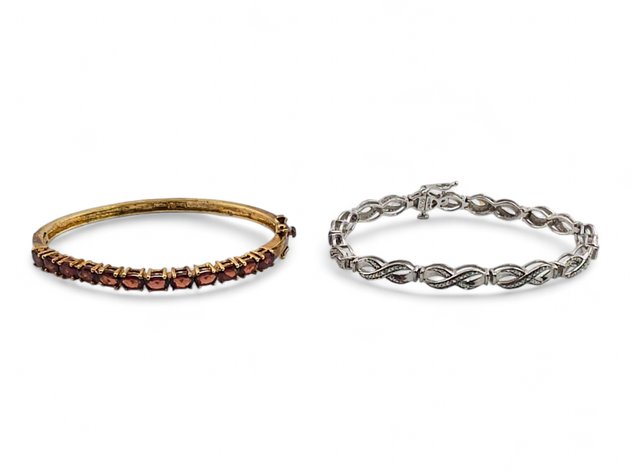 Sterling Silver Bracelets w/ Rubies & Diamonds