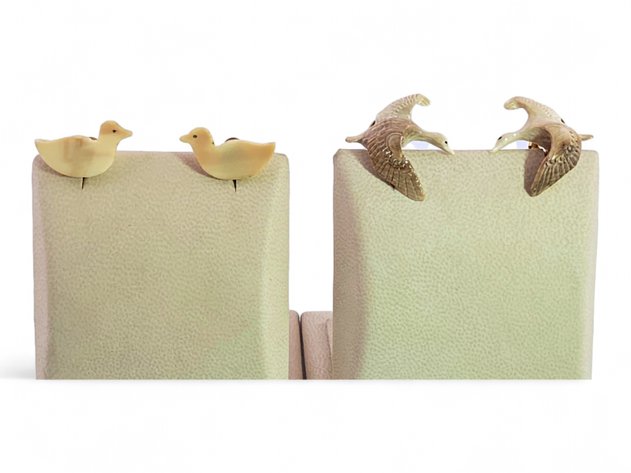 Walrus Ivory Duck & Mammoth Ivory Geese Earrings