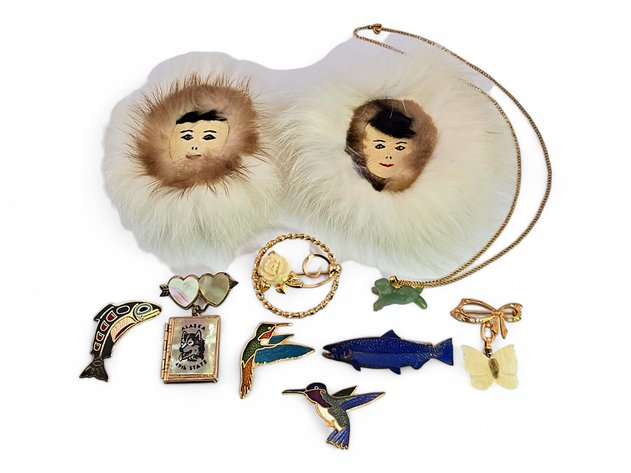 Alaska Seal Pendant Necklace, Pins, Ivory & Nugget Butterfly Pin & More