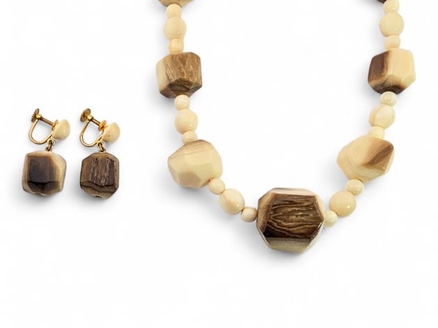 Walrus Ivory Beaded Necklace & Earring Set
