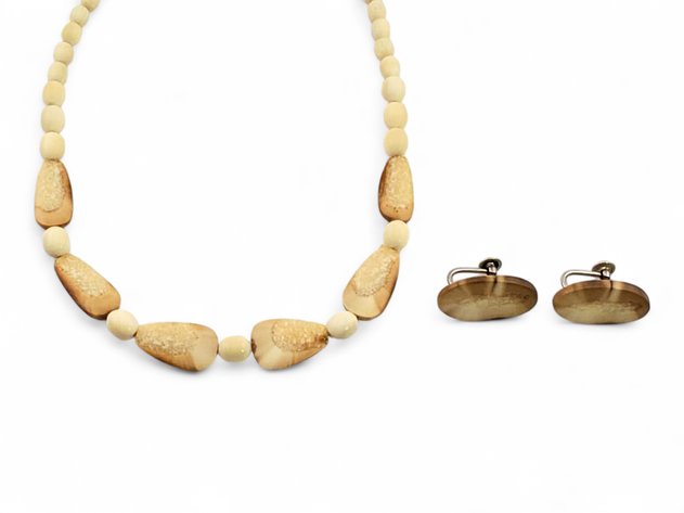 Walrus Ivory Beaded Necklace & Walrus Tile Earrings