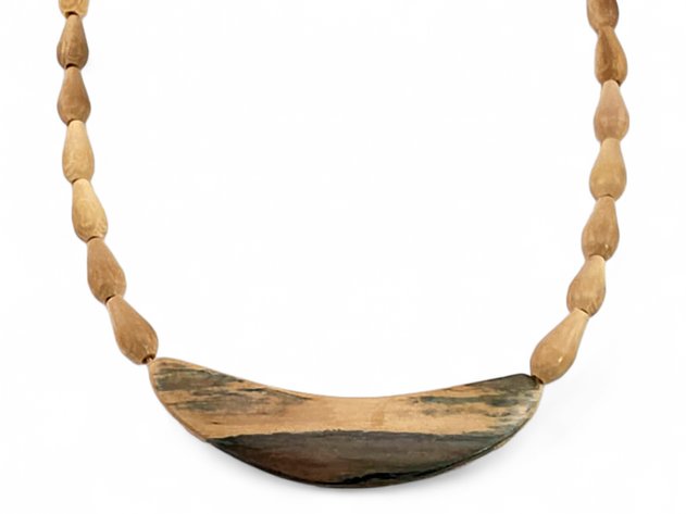 Mammoth Ivory Beaded Necklace w/ Crescent-Shaped Center Piece